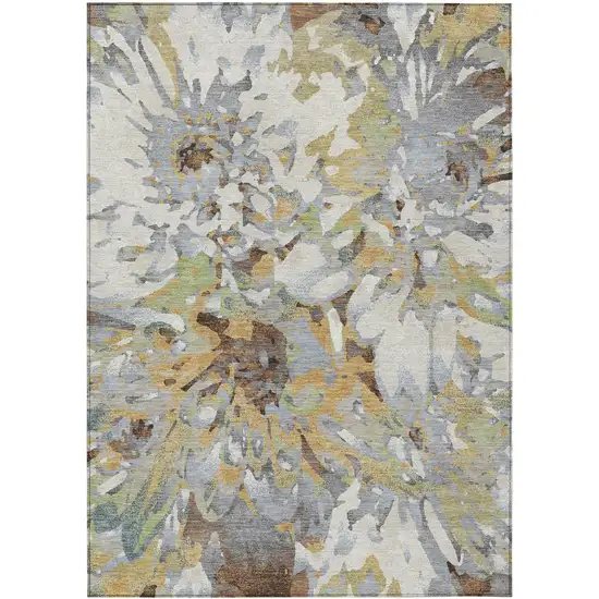 Wheat Ivory And Gray Floral Washable Indoor Outdoor Area Rug Photo 2