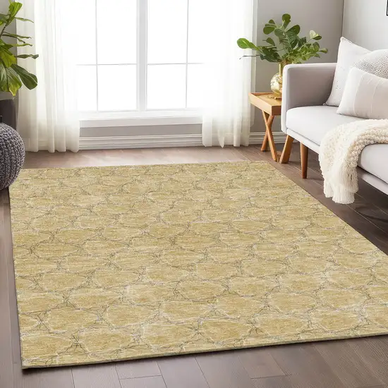 Wheat Ivory And Gray Geometric Washable Area Rug With UV Protection Photo 4