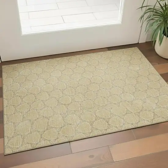 Wheat Ivory And Gray Geometric Washable Area Rug With UV Protection Photo 2