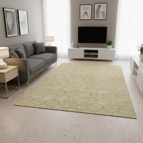 Wheat Ivory And Gray Geometric Washable Area Rug With UV Protection Photo 2