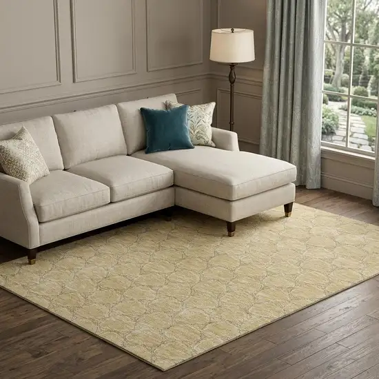 Wheat Ivory And Gray Geometric Washable Area Rug With UV Protection Photo 1