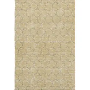 Photo of Wheat Ivory And Gray Geometric Washable Area Rug With UV Protection