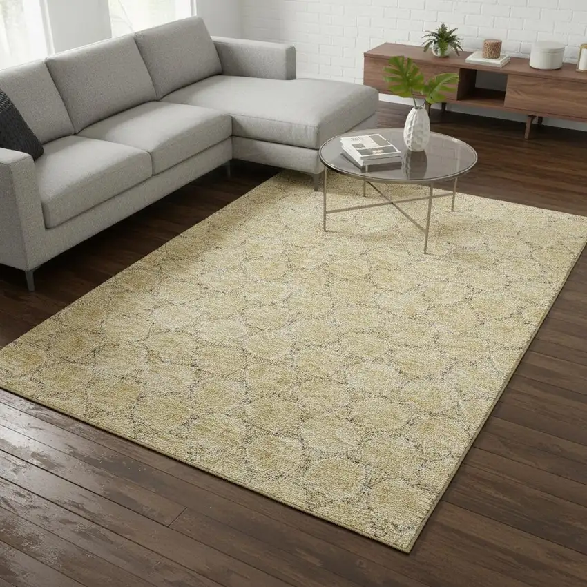 Wheat Ivory And Gray Geometric Washable Area Rug With UV Protection Photo 2
