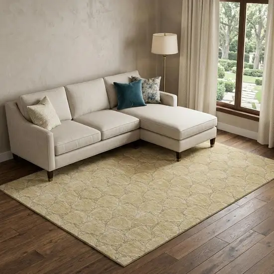 Wheat Ivory And Gray Geometric Washable Area Rug With UV Protection Photo 1