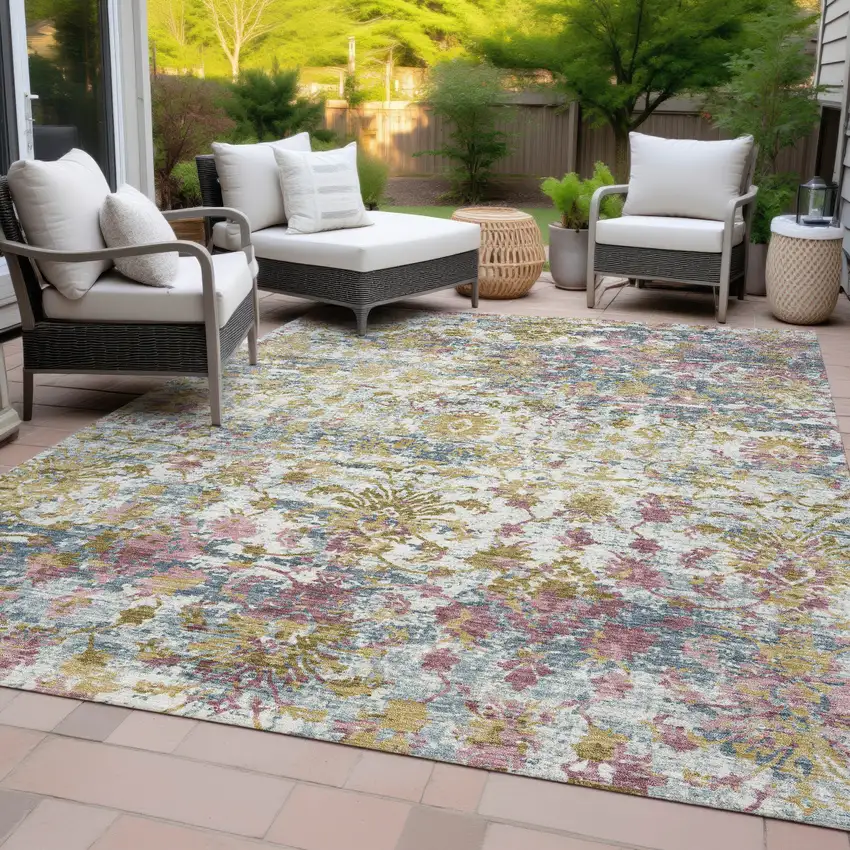 Wheat Ivory And Pink Abstract Washable Indoor Outdoor Area Rug Photo 8