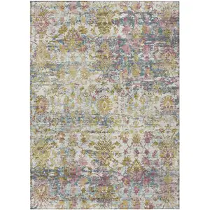 Photo of Wheat Ivory And Pink Abstract Washable Indoor Outdoor Area Rug