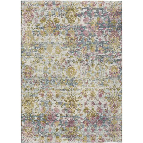 Wheat Ivory And Pink Abstract Washable Indoor Outdoor Area Rug Photo 1