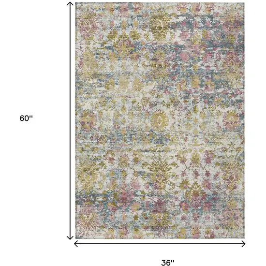 Wheat Ivory And Pink Abstract Washable Indoor Outdoor Area Rug Photo 9