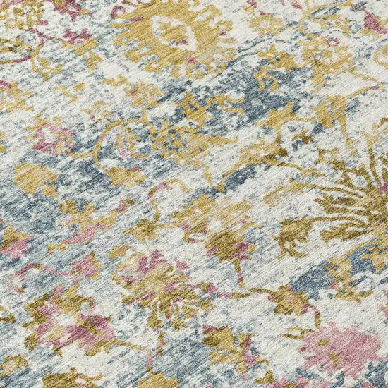 Wheat Ivory And Pink Abstract Washable Indoor Outdoor Area Rug Photo 5