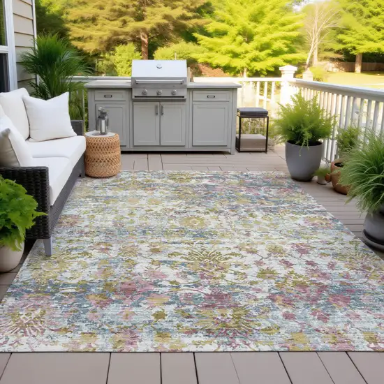 Wheat Ivory And Pink Abstract Washable Indoor Outdoor Area Rug Photo 7