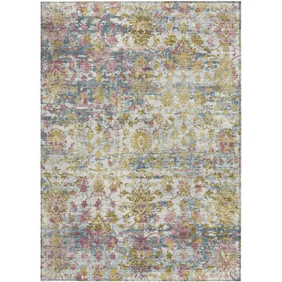 Wheat Ivory And Pink Abstract Washable Indoor Outdoor Area Rug Photo 3