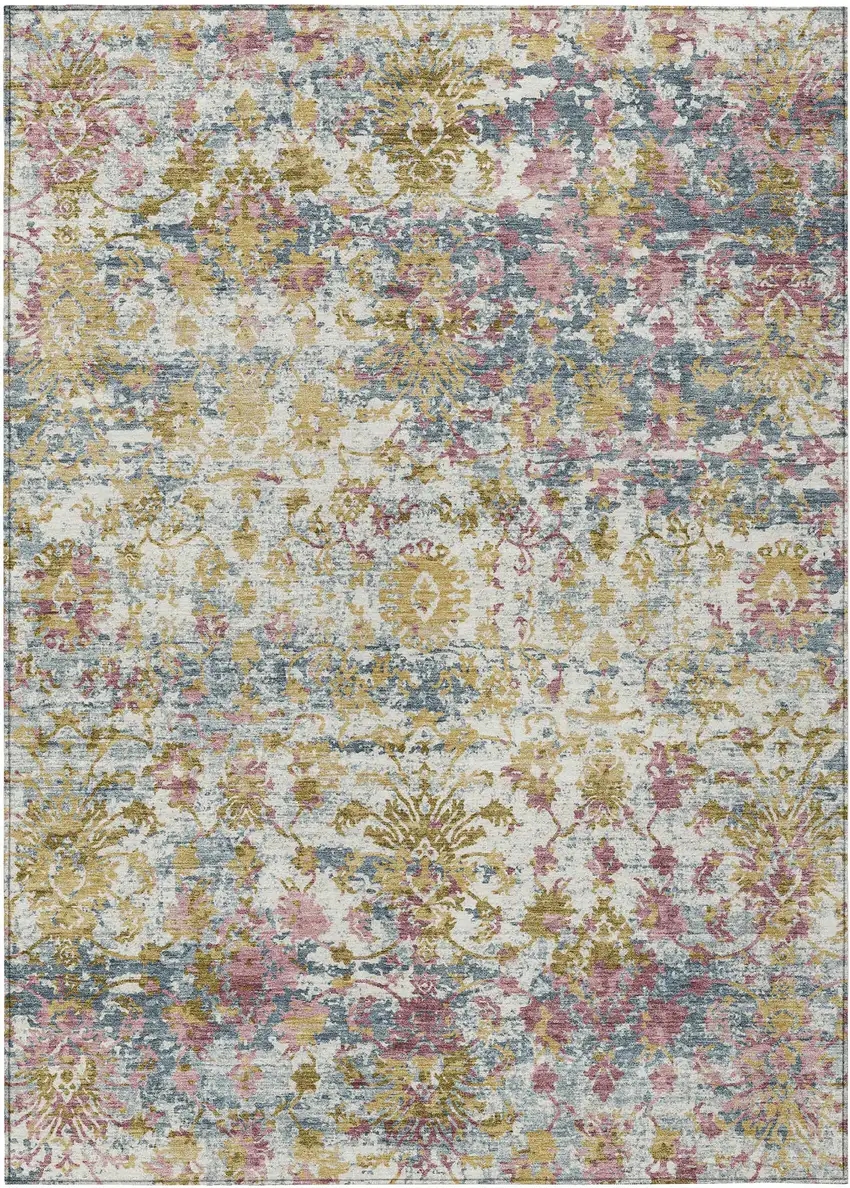 Wheat Ivory And Pink Abstract Washable Indoor Outdoor Area Rug Photo 1