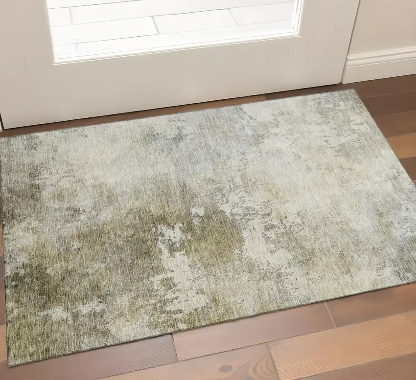 Wheat Ivory And Taupe Abstract Washable Area Rug With UV Protection Photo 1
