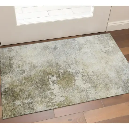 Wheat Ivory And Taupe Abstract Washable Area Rug With UV Protection Photo 1