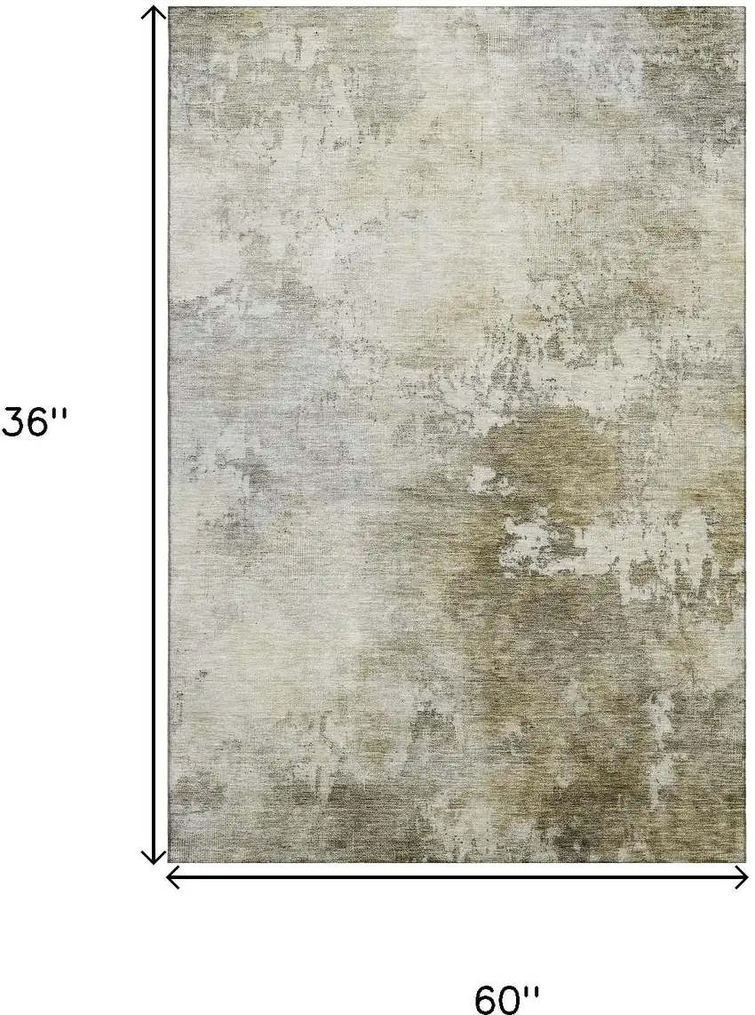 Wheat Ivory And Taupe Abstract Washable Area Rug With UV Protection Photo 3