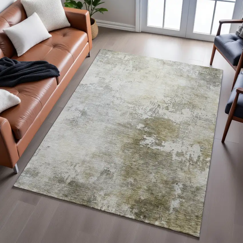 Wheat Ivory And Taupe Abstract Washable Area Rug With UV Protection Photo 5