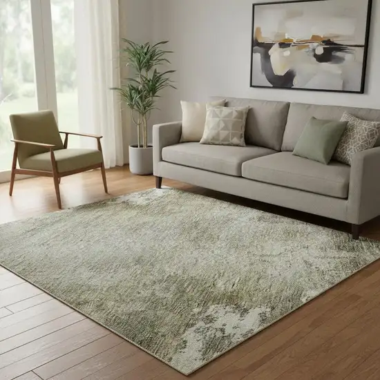 Wheat Ivory And Taupe Abstract Washable Area Rug With UV Protection Photo 2