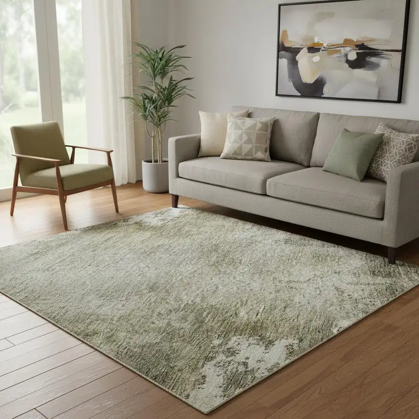 Wheat Ivory And Taupe Abstract Washable Area Rug With UV Protection Photo 2