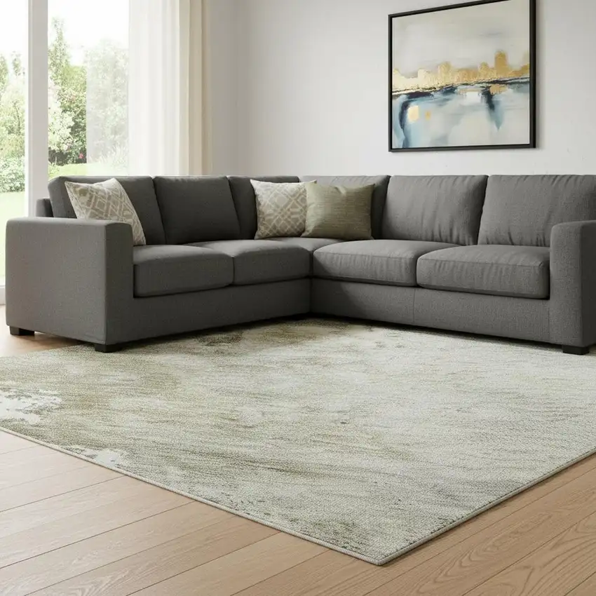 Wheat Ivory And Taupe Abstract Washable Area Rug With UV Protection Photo 2