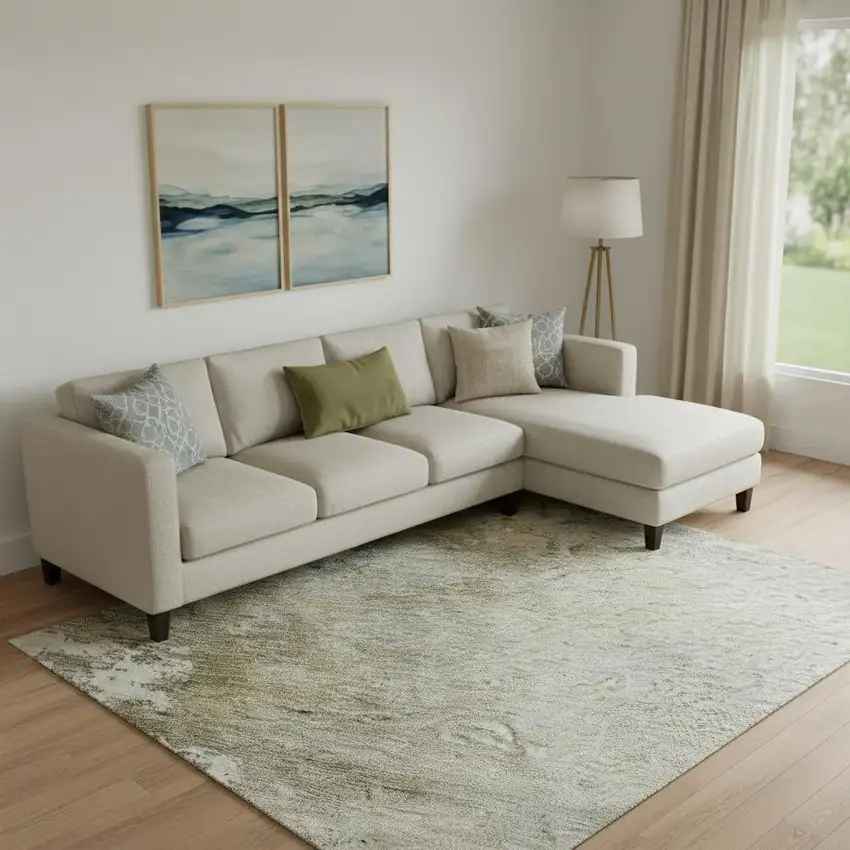 Wheat Ivory And Taupe Abstract Washable Area Rug With UV Protection Photo 2