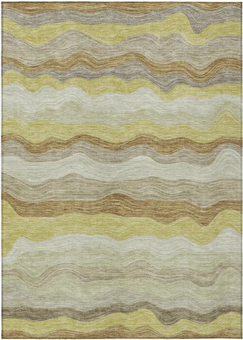 Wheat Khaki And Beige Striped Washable Indoor Outdoor Area Rug Photo 7