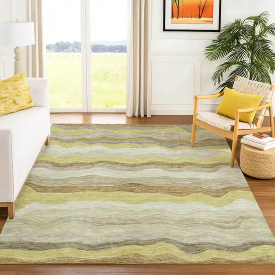 Wheat Khaki And Beige Striped Washable Indoor Outdoor Area Rug Photo 3