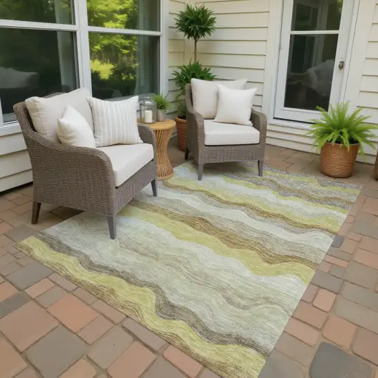 Wheat Khaki And Beige Striped Washable Indoor Outdoor Area Rug Photo 2