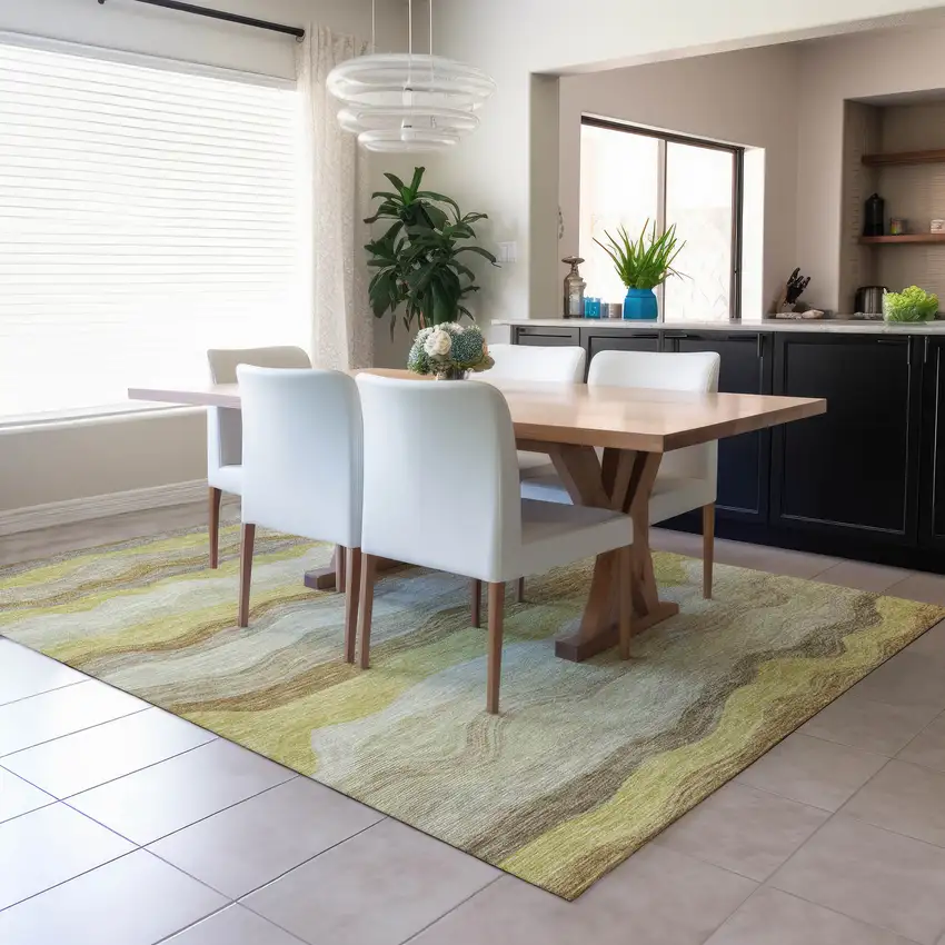 Wheat Khaki And Beige Striped Washable Indoor Outdoor Area Rug Photo 5