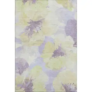 Photo of Wheat Lavender And Ivory Floral Washable Area Rug With UV Protection