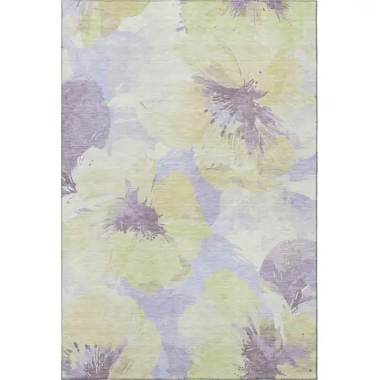 Wheat Lavender And Ivory Floral Washable Area Rug With UV Protection Photo 3