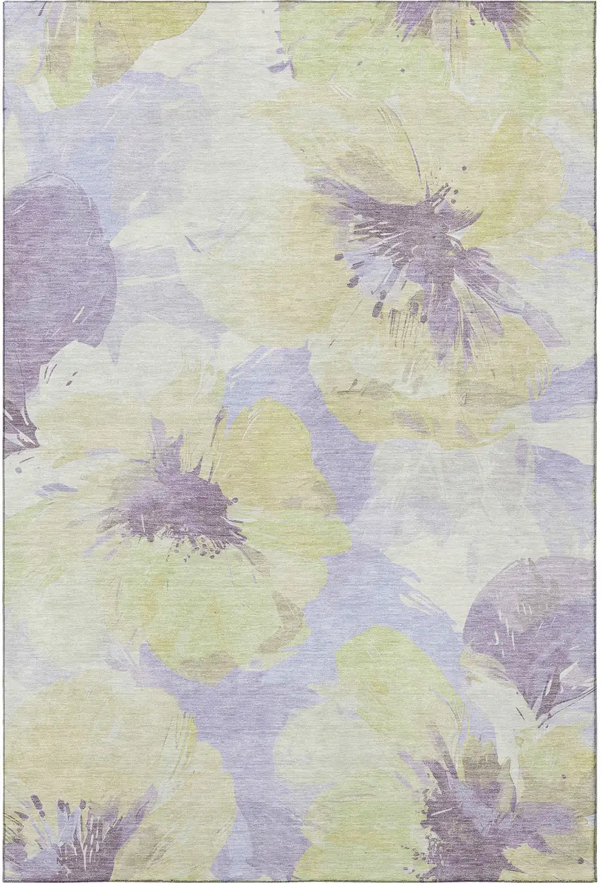 Wheat Lavender And Ivory Floral Washable Area Rug With UV Protection Photo 3