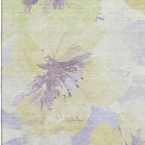 Wheat Lavender And Ivory Floral Washable Area Rug With UV Protection Photo 2