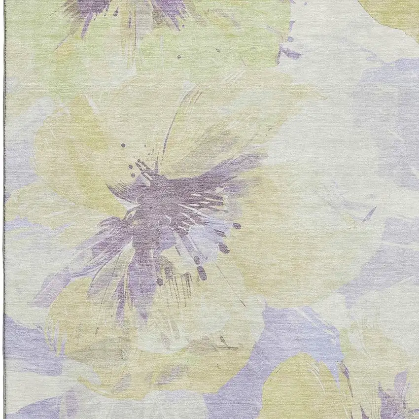 Wheat Lavender And Ivory Floral Washable Area Rug With UV Protection Photo 2