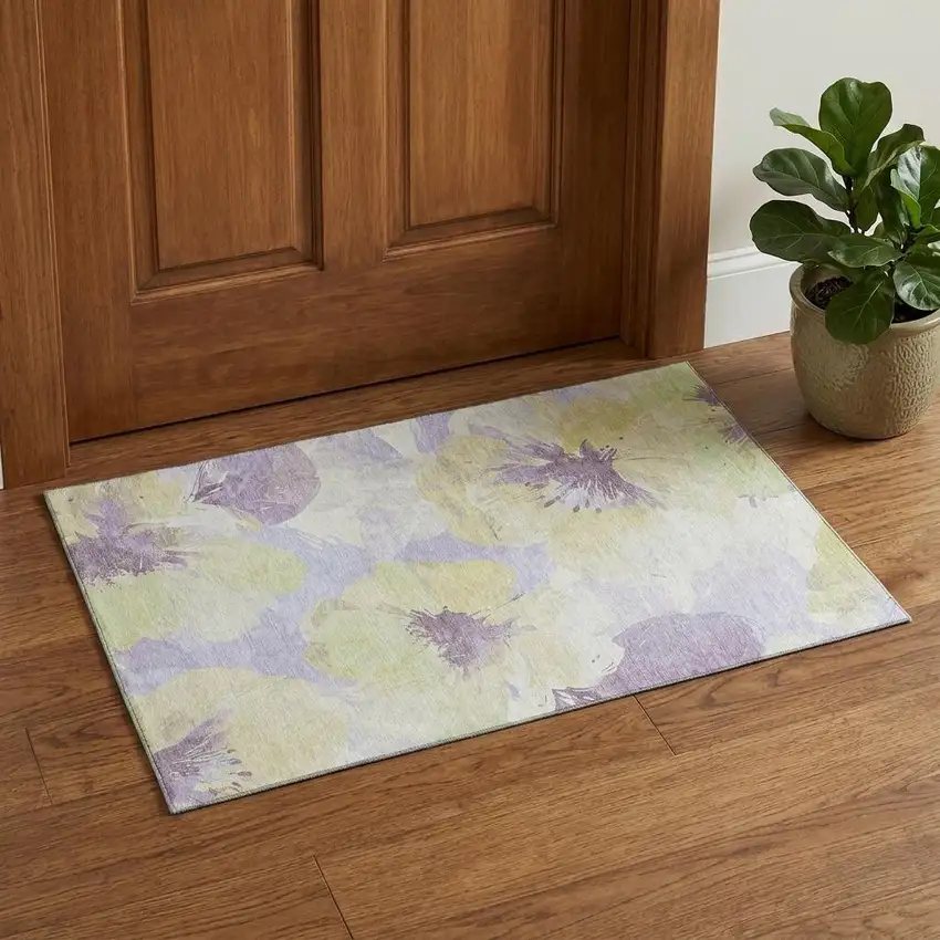 Wheat Lavender And Ivory Floral Washable Area Rug With UV Protection Photo 1