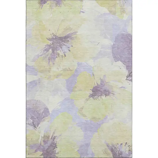 Wheat Lavender And Ivory Floral Washable Area Rug With UV Protection Photo 1