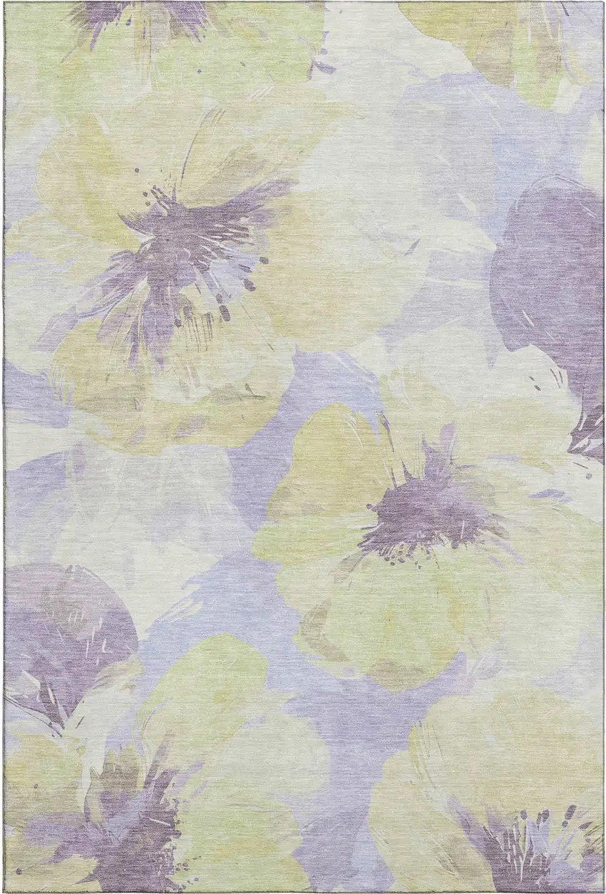 Wheat Lavender And Ivory Floral Washable Area Rug With UV Protection Photo 1
