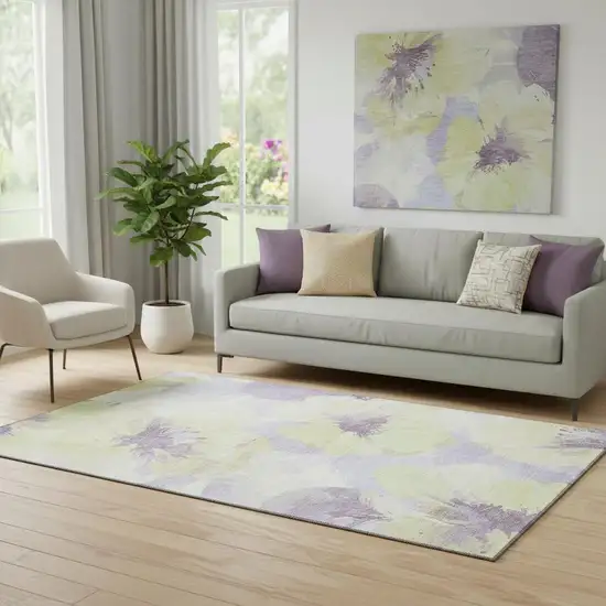 Wheat Lavender And Ivory Floral Washable Area Rug With UV Protection Photo 2