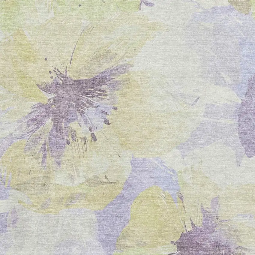 Wheat Lavender And Ivory Floral Washable Area Rug With UV Protection Photo 2