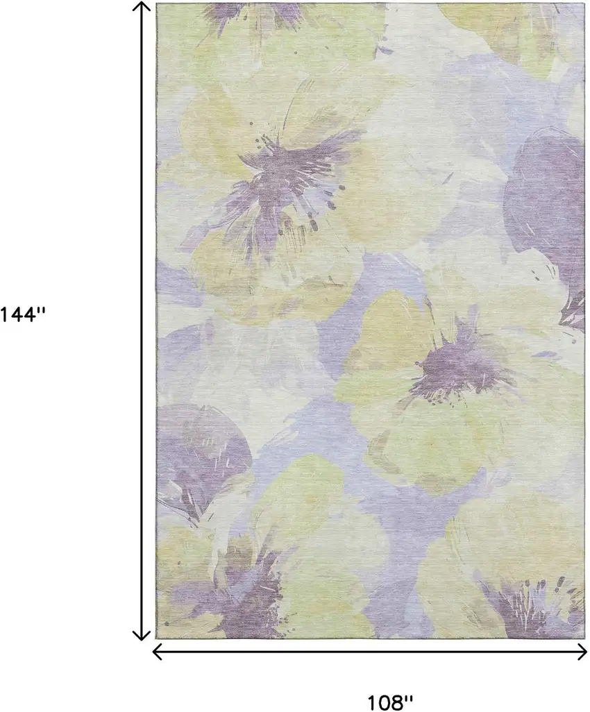 Wheat Lavender And Ivory Floral Washable Area Rug With UV Protection Photo 9