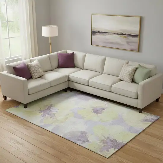 Wheat Lavender And Ivory Floral Washable Area Rug With UV Protection Photo 2