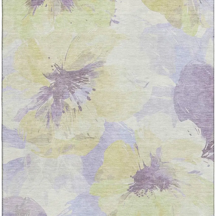 Wheat Lavender And Ivory Floral Washable Area Rug With UV Protection Photo 3