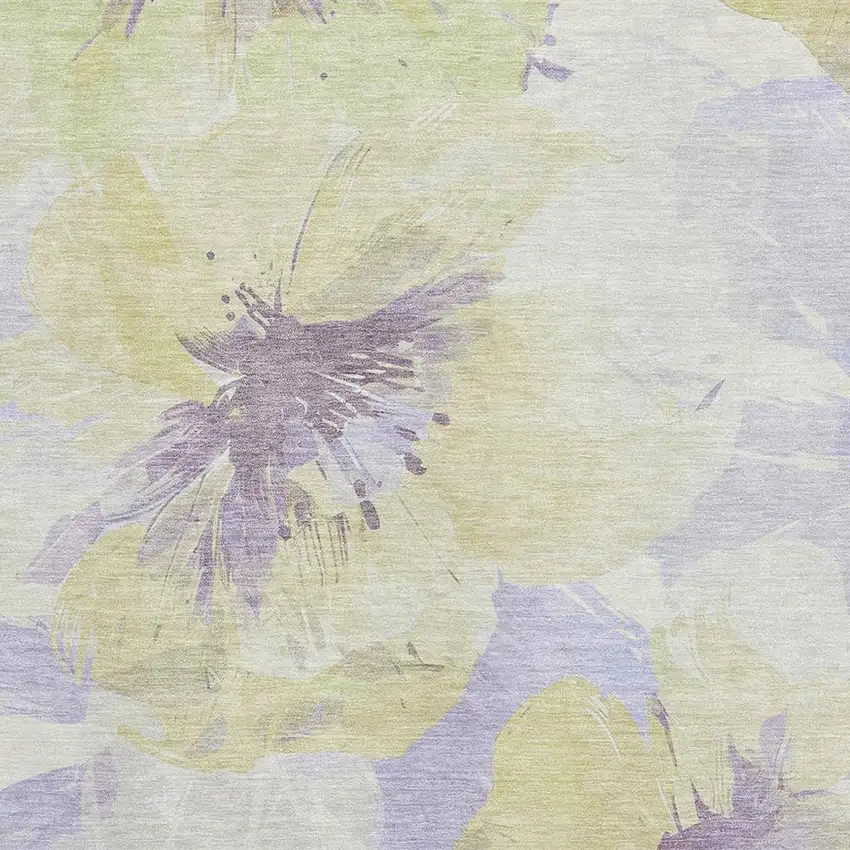 Wheat Lavender And Ivory Floral Washable Area Rug With UV Protection Photo 3