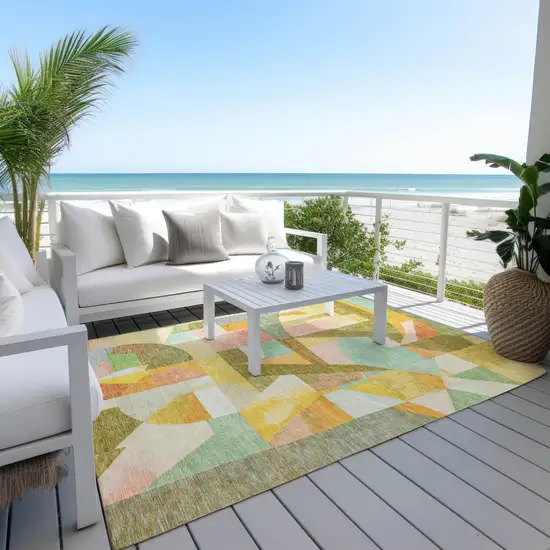 Wheat Orange Green And Ivory Abstract Washable Indoor Outdoor Area Rug Photo 6