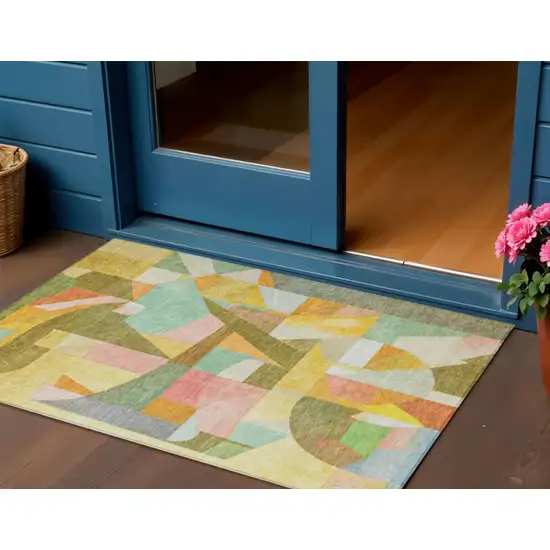 Wheat Orange Green And Ivory Abstract Washable Indoor Outdoor Area Rug Photo 2