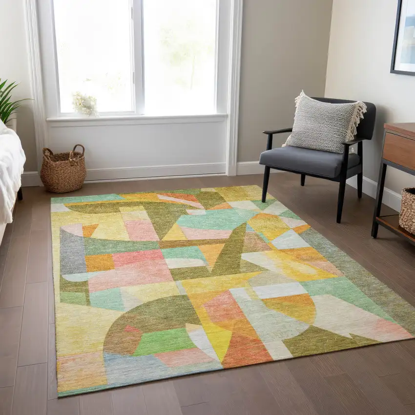 Wheat Orange Green And Ivory Abstract Washable Indoor Outdoor Area Rug Photo 8