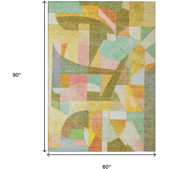 Wheat Orange Green And Ivory Abstract Washable Indoor Outdoor Area Rug Photo 9