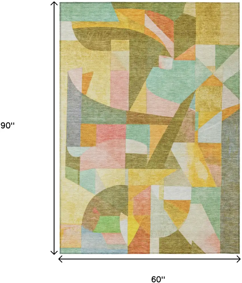 Wheat Orange Green And Ivory Abstract Washable Indoor Outdoor Area Rug Photo 9