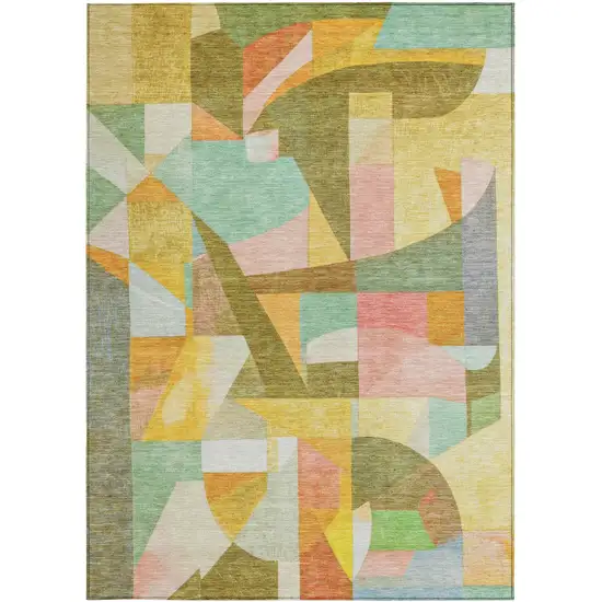 Wheat Orange Green And Ivory Abstract Washable Indoor Outdoor Area Rug Photo 3