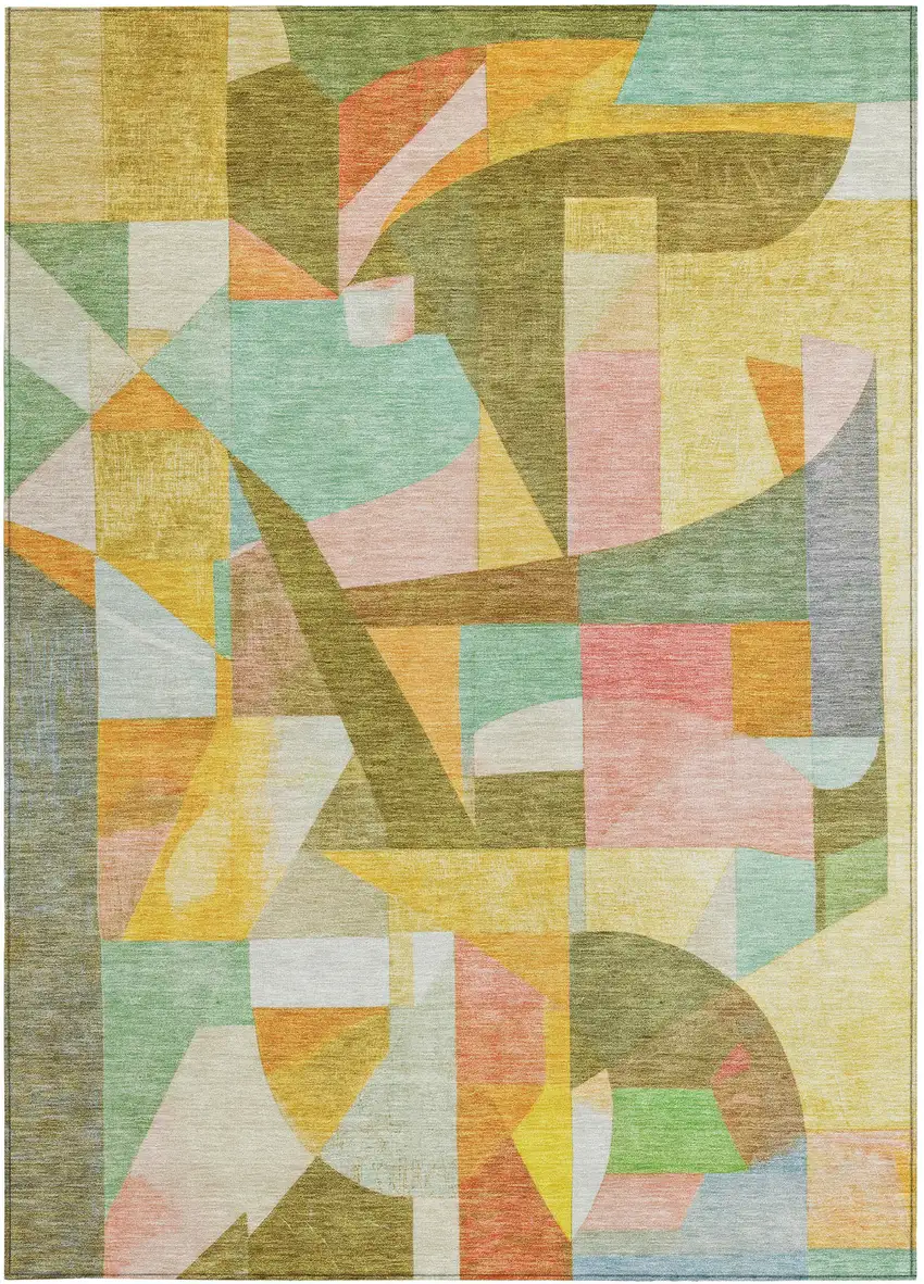 Wheat Orange Green And Ivory Abstract Washable Indoor Outdoor Area Rug Photo 3