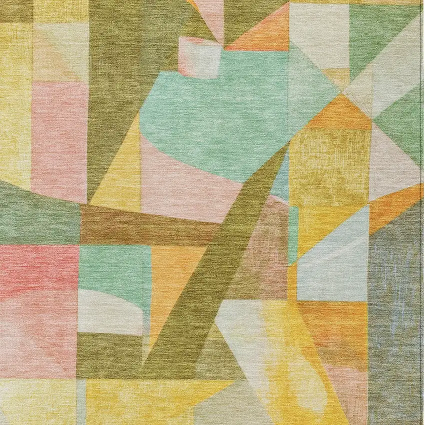 Wheat Orange Green And Ivory Abstract Washable Indoor Outdoor Area Rug Photo 7
